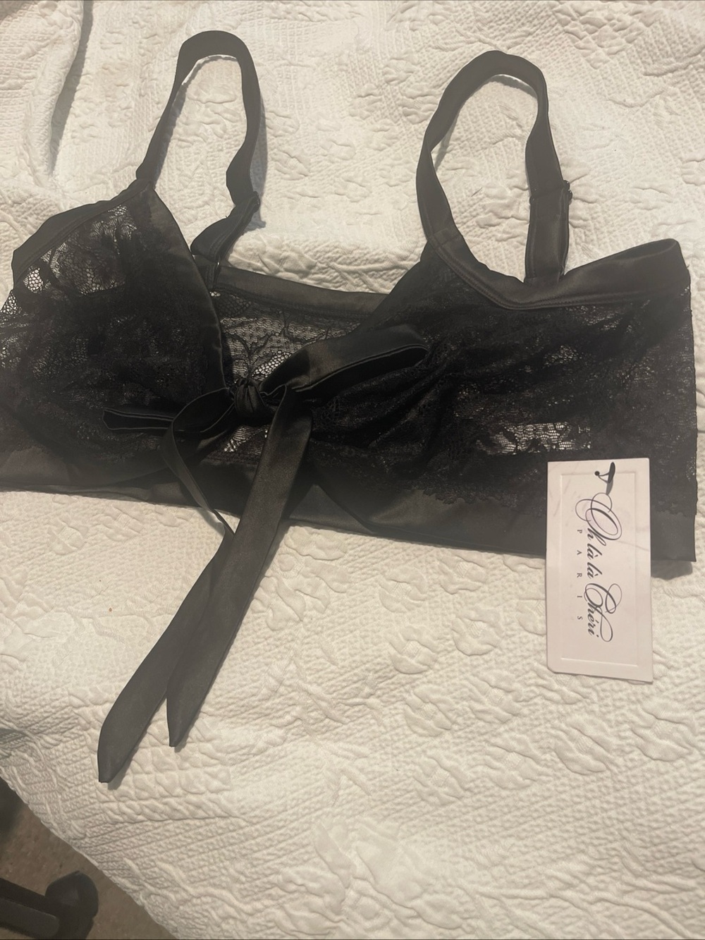 Black Lace Bralette with Satin Tie 2X Untie Me No pads/Wires Bra only